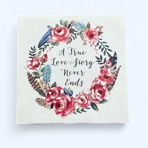 A True Love Story Never Ends Boho Bohemian White Pink Green Canvas Wall Art